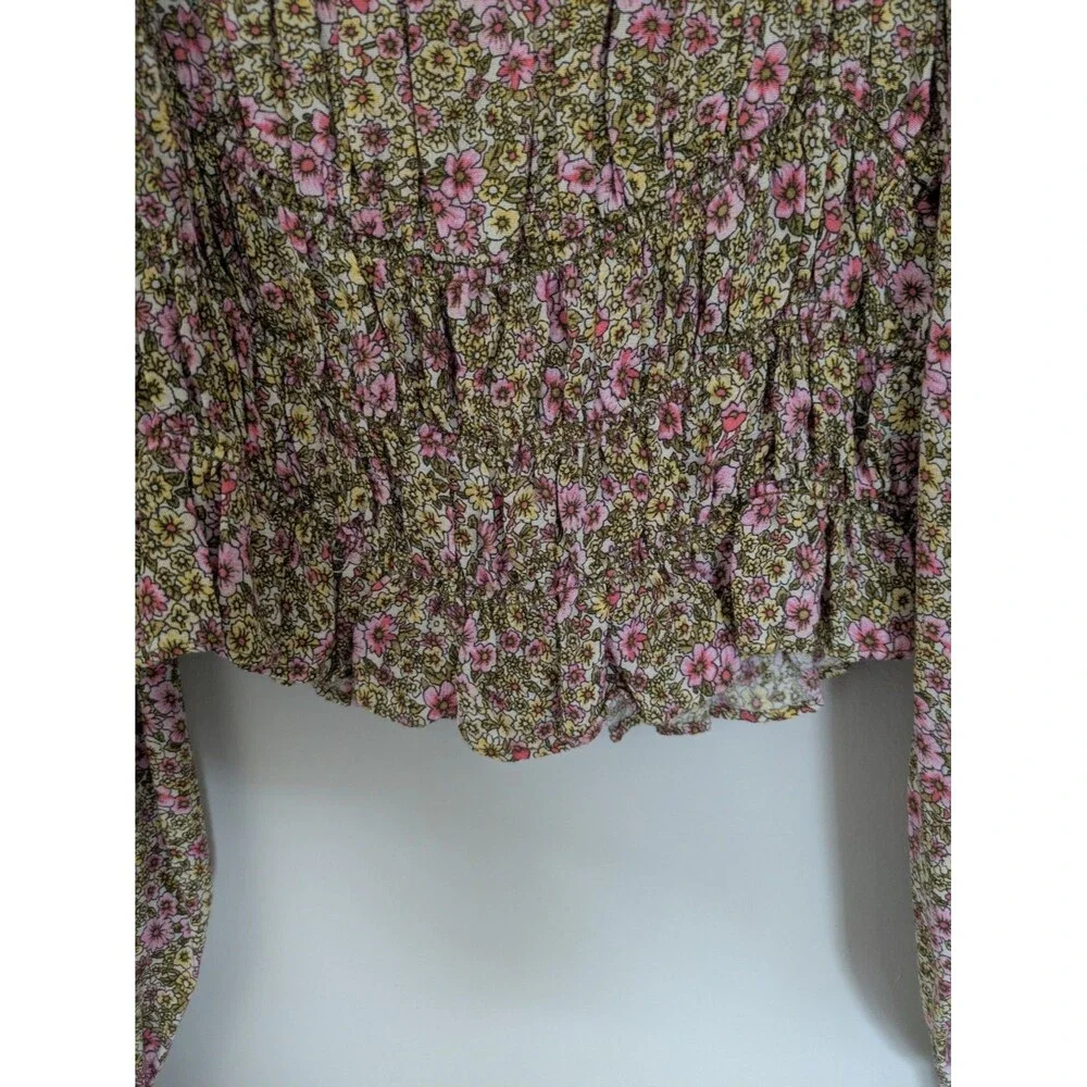 Pink Floral Smocked Long Sleeve SZ M Coquette Fairy Romantic Cottagecore Top EUC - Picture 7 of 13